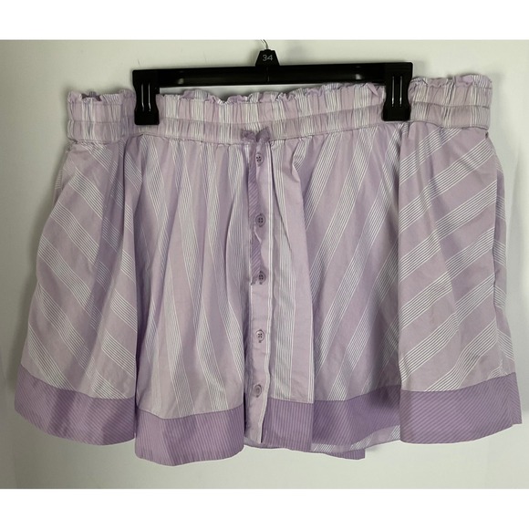 aerie Pants - Aerie Lavender White Striped Button Front Skort XL Mini Elastic Waist Cotton